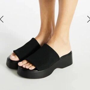 Womens 90s y2k Black 2.25" Platform Sandal Sz 9 Open Toe Rachel Green Clueless